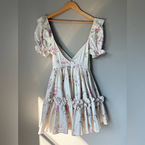 NEW Selkie Summer Home Girls Night Out Mini Ruffle Dress Pink Cream Floral | XS - Picture 6 of 15